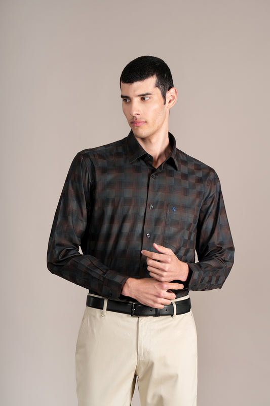 Formal Shirt for Men l Breathable & Soft with Color Fastness Regular Fit Spread Collar Neck Cotton Fabric Checkered Pattern