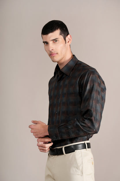 Formal Shirt for Men l Breathable & Soft with Color Fastness Regular Fit Spread Collar Neck Cotton Fabric Checkered Pattern