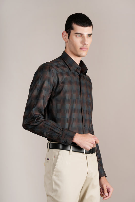 Formal Shirt for Men l Breathable & Soft with Color Fastness Regular Fit Spread Collar Neck Cotton Fabric Checkered Pattern