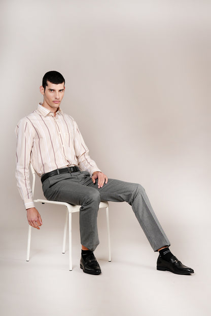 Formal Shirt for Men l Breathable & Soft with Color Fastness Regular Fit Spread Collar Neck Cotton Fabric Striped Pattern