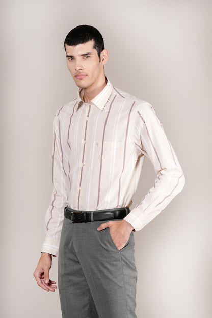 Formal Shirt for Men l Breathable & Soft with Color Fastness Regular Fit Spread Collar Neck Cotton Fabric Striped Pattern