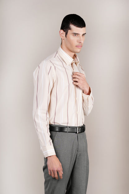Formal Shirt for Men l Breathable & Soft with Color Fastness Regular Fit Spread Collar Neck Cotton Fabric Striped Pattern