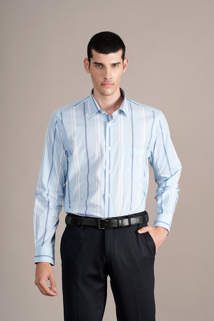 Formal Shirt for Men l Breathable & Soft with Color Fastness Regular Fit Spread Collar Neck Cotton Fabric Striped Pattern