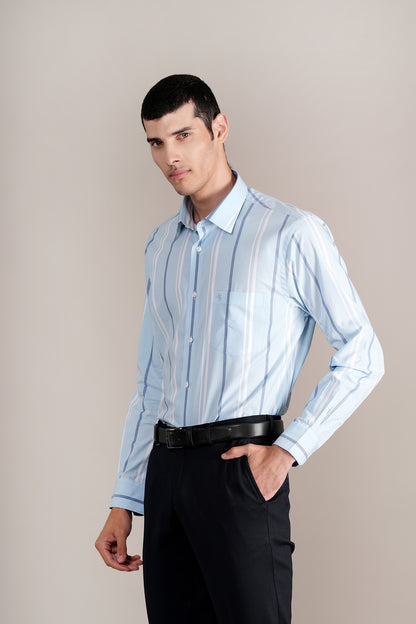 Formal Shirt for Men l Breathable & Soft with Color Fastness Regular Fit Spread Collar Neck Cotton Fabric Striped Pattern