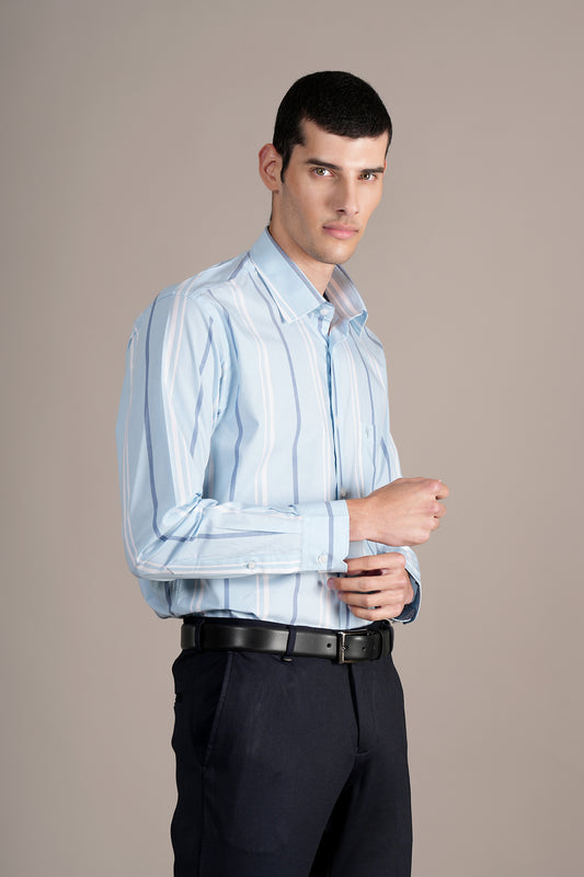 Formal Shirt for Men l Breathable & Soft with Color Fastness Regular Fit Spread Collar Neck Cotton Fabric Striped Pattern