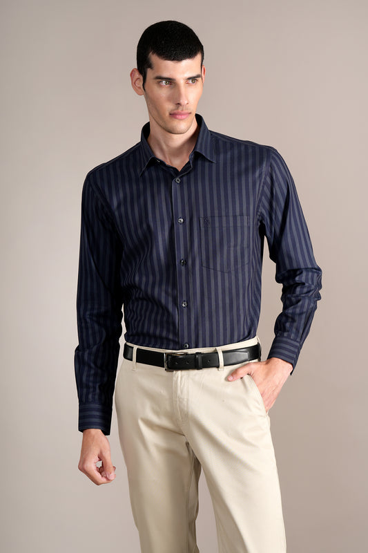 Formal Shirt for Men l Breathable & Soft with Color Fastness Regular Fit Spread Collar Neck Cotton Fabric Striped Pattern