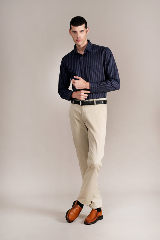 Formal Shirt for Men l Breathable & Soft with Color Fastness Regular Fit Spread Collar Neck Cotton Fabric Striped Pattern