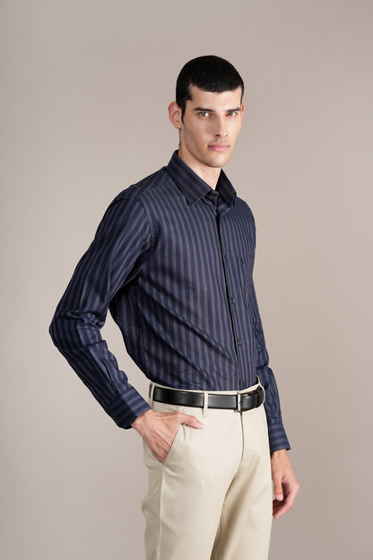 Formal Shirt for Men l Breathable & Soft with Color Fastness Regular Fit Spread Collar Neck Cotton Fabric Striped Pattern