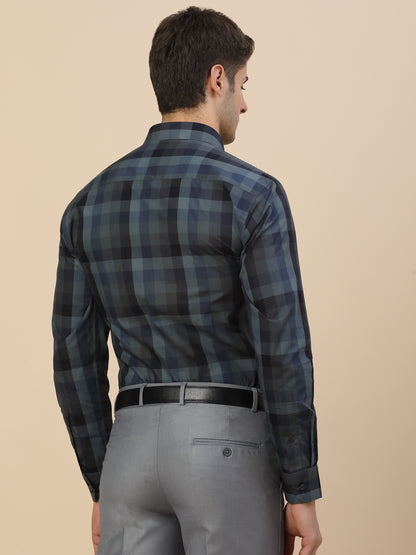 Formal Shirt for Men | Breathable & Soft with Color Fastness Regular Fit Spread Collar Neck Cotton Fabric Check Pattern