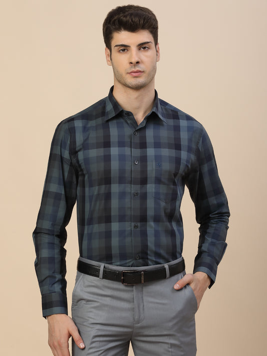 Formal Shirt for Men | Breathable & Soft with Color Fastness Regular Fit Spread Collar Neck Cotton Fabric Check Pattern