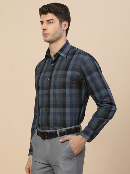 Formal Shirt for Men | Breathable & Soft with Color Fastness Regular Fit Spread Collar Neck Cotton Fabric Check Pattern