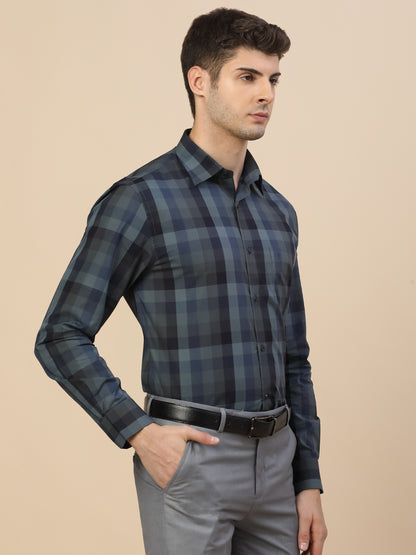 Formal Shirt for Men | Breathable & Soft with Color Fastness Regular Fit Spread Collar Neck Cotton Fabric Check Pattern