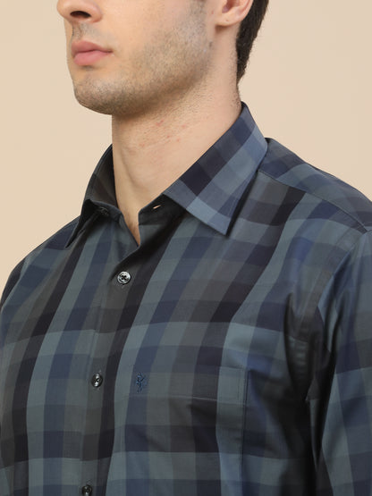 Formal Shirt for Men | Breathable & Soft with Color Fastness Regular Fit Spread Collar Neck Cotton Fabric Check Pattern