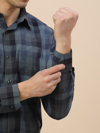 Formal Shirt for Men | Breathable & Soft with Color Fastness Regular Fit Spread Collar Neck Cotton Fabric Check Pattern