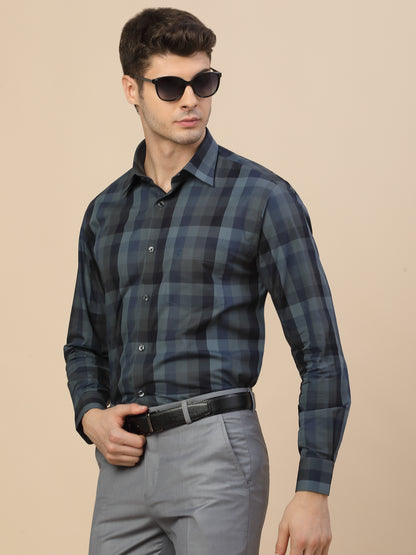 Formal Shirt for Men | Breathable & Soft with Color Fastness Regular Fit Spread Collar Neck Cotton Fabric Check Pattern