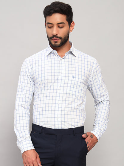 Formal Shirt for Men l Breathable & Soft with Color Fastness Regular Fit Spread Collar Neck Poly Cotton Fabric Checkered Pattern