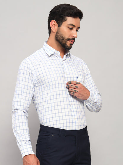 Formal Shirt for Men l Breathable & Soft with Color Fastness Regular Fit Spread Collar Neck Poly Cotton Fabric Checkered Pattern