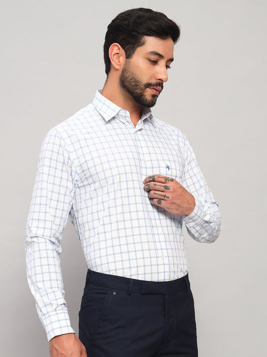 Formal Shirt for Men l Breathable & Soft with Color Fastness Regular Fit Spread Collar Neck Poly Cotton Fabric Checkered Pattern