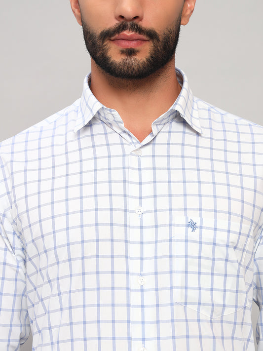 Formal Shirt for Men l Breathable & Soft with Color Fastness Regular Fit Spread Collar Neck Poly Cotton Fabric Checkered Pattern
