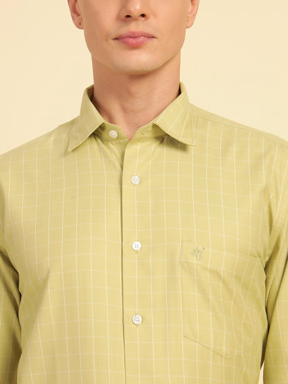 Formal Shirt for Men | Breathable & Soft with Color Fastness Slim Fit Cotton Blend Fabric Check Pattern