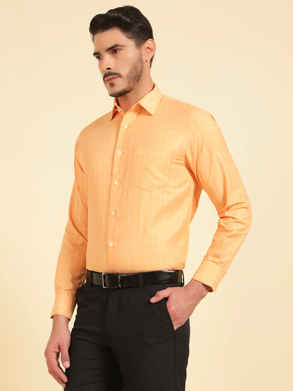 Formal Shirt for Men | Breathable & Soft with Color Fastness Slim Fit Cotton Blend Fabric Check Pattern