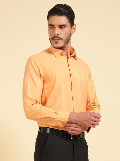 Formal Shirt for Men | Breathable & Soft with Color Fastness Slim Fit Cotton Blend Fabric Check Pattern