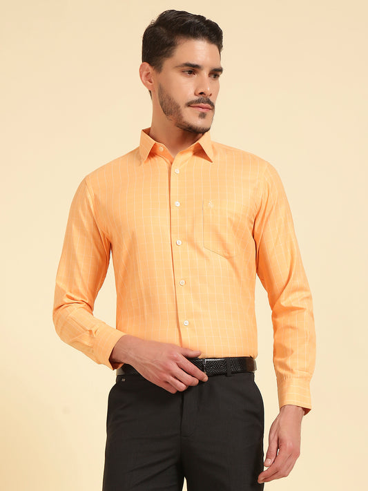 Formal Shirt for Men | Breathable & Soft with Color Fastness Slim Fit Cotton Blend Fabric Check Pattern