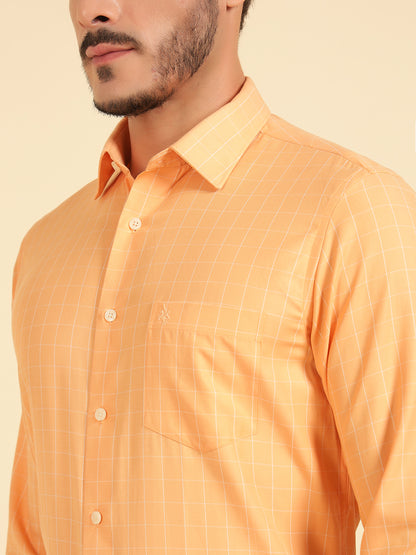 Formal Shirt for Men | Breathable & Soft with Color Fastness Slim Fit Cotton Blend Fabric Check Pattern
