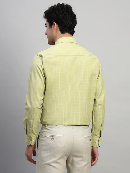 Formal Shirt for Men l Breathable & Soft with Color Fastness Regular Fit Spread Collar Neck Cotton Blend Fabric Checkered Pattern