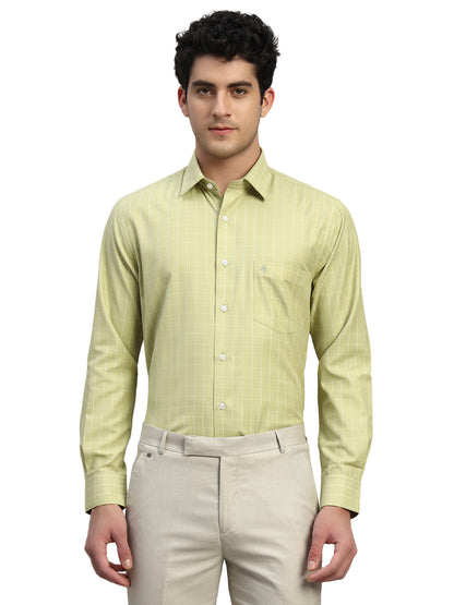 Formal Shirt for Men l Breathable & Soft with Color Fastness Regular Fit Spread Collar Neck Cotton Blend Fabric Checkered Pattern