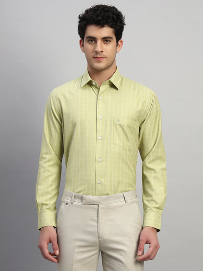 Formal Shirt for Men l Breathable & Soft with Color Fastness Regular Fit Spread Collar Neck Cotton Blend Fabric Checkered Pattern