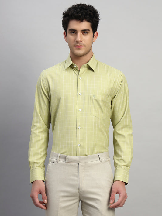 Formal Shirt for Men l Breathable & Soft with Color Fastness Regular Fit Spread Collar Neck Cotton Blend Fabric Checkered Pattern