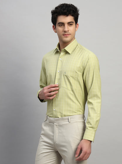 Formal Shirt for Men l Breathable & Soft with Color Fastness Regular Fit Spread Collar Neck Cotton Blend Fabric Checkered Pattern