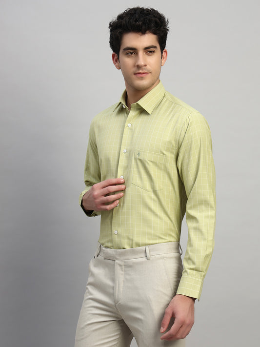 Formal Shirt for Men l Breathable & Soft with Color Fastness Regular Fit Spread Collar Neck Cotton Blend Fabric Checkered Pattern