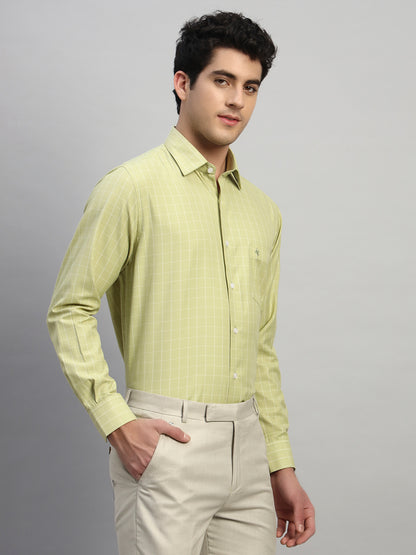 Formal Shirt for Men l Breathable & Soft with Color Fastness Regular Fit Spread Collar Neck Cotton Blend Fabric Checkered Pattern