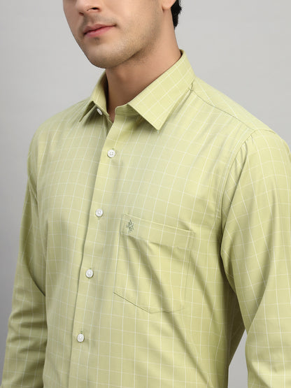 Formal Shirt for Men l Breathable & Soft with Color Fastness Regular Fit Spread Collar Neck Cotton Blend Fabric Checkered Pattern
