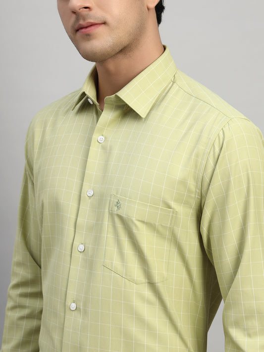 Formal Shirt for Men l Breathable & Soft with Color Fastness Regular Fit Spread Collar Neck Cotton Blend Fabric Checkered Pattern