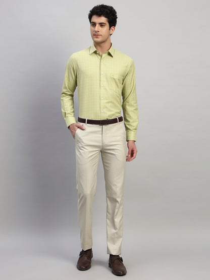 Formal Shirt for Men l Breathable & Soft with Color Fastness Regular Fit Spread Collar Neck Cotton Blend Fabric Checkered Pattern