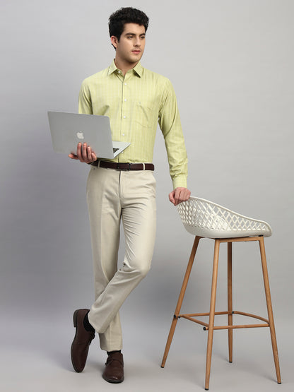 Formal Shirt for Men l Breathable & Soft with Color Fastness Regular Fit Spread Collar Neck Cotton Blend Fabric Checkered Pattern