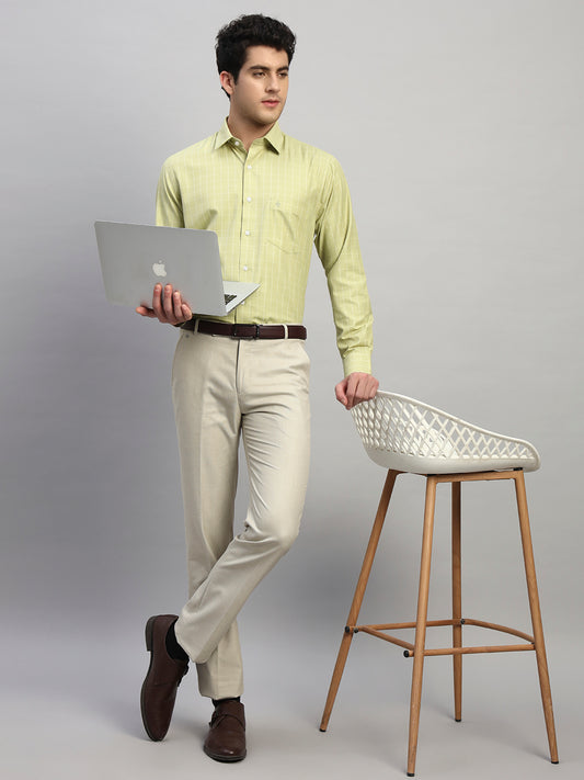 Formal Shirt for Men l Breathable & Soft with Color Fastness Regular Fit Spread Collar Neck Cotton Blend Fabric Checkered Pattern