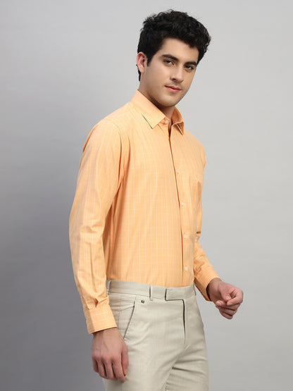 Formal Shirt for Men l Breathable & Soft with Color Fastness Regular Fit Spread Collar Neck Cotton Blend Fabric Checkered Pattern