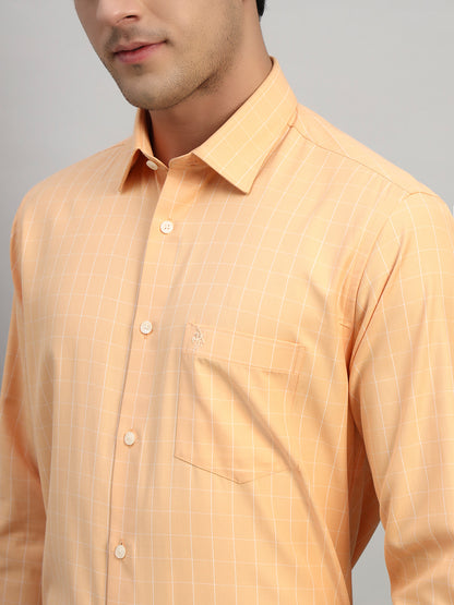 Formal Shirt for Men l Breathable & Soft with Color Fastness Regular Fit Spread Collar Neck Cotton Blend Fabric Checkered Pattern