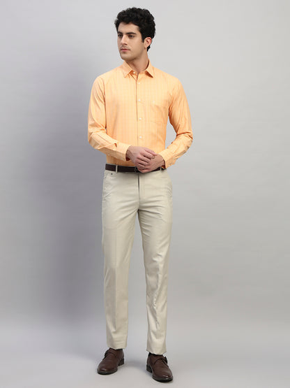 Formal Shirt for Men l Breathable & Soft with Color Fastness Regular Fit Spread Collar Neck Cotton Blend Fabric Checkered Pattern