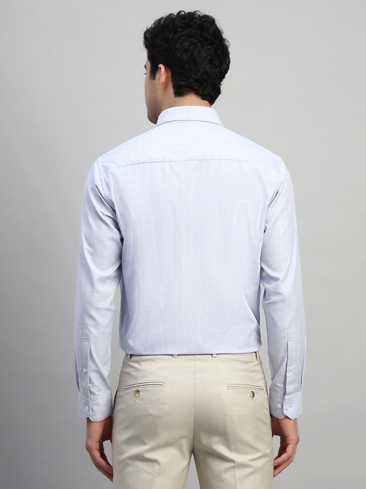 Formal Shirt for Men l Breathable & Soft with Color Fastness Regular Fit Spread Collar Neck Cotton Blend Fabric Checkered Pattern