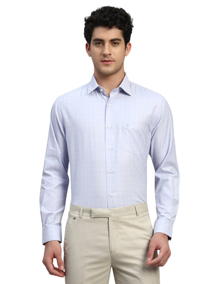 Formal Shirt for Men l Breathable & Soft with Color Fastness Regular Fit Spread Collar Neck Cotton Blend Fabric Checkered Pattern