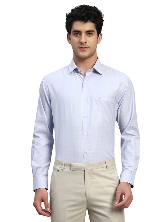 Formal Shirt for Men l Breathable & Soft with Color Fastness Regular Fit Spread Collar Neck Cotton Blend Fabric Checkered Pattern