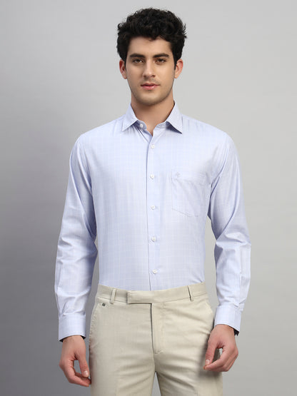 Formal Shirt for Men l Breathable & Soft with Color Fastness Regular Fit Spread Collar Neck Cotton Blend Fabric Checkered Pattern