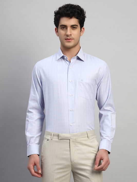 Formal Shirt for Men l Breathable & Soft with Color Fastness Regular Fit Spread Collar Neck Cotton Blend Fabric Checkered Pattern