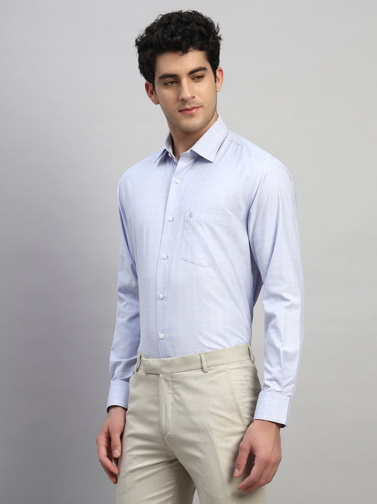 Formal Shirt for Men l Breathable & Soft with Color Fastness Regular Fit Spread Collar Neck Cotton Blend Fabric Checkered Pattern