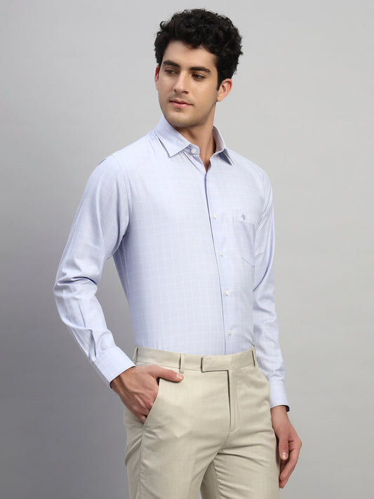 Formal Shirt for Men l Breathable & Soft with Color Fastness Regular Fit Spread Collar Neck Cotton Blend Fabric Checkered Pattern